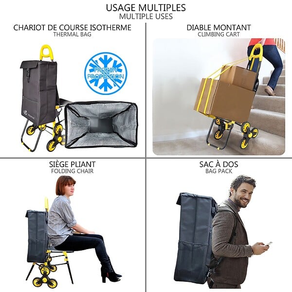 VOUNOT - Chariot de courses pliable avec siege Jaune - large