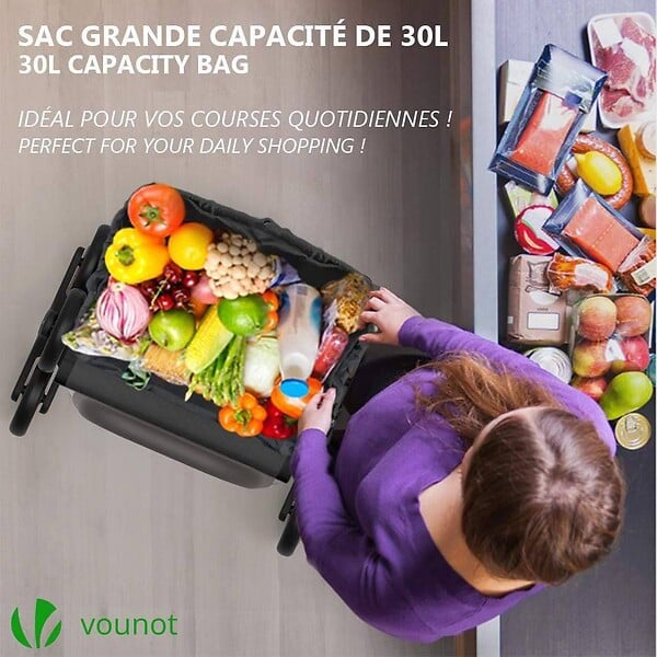 VOUNOT - Chariot de courses pliable monte escalier noir - large
