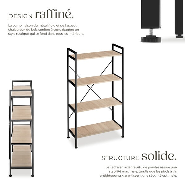 TECTAKE - Etagère bibliothèque LEEDS style industriel 67,5 x 31,5 x 121,5 cm Bois clair industriel, Chêne Sonoma - large