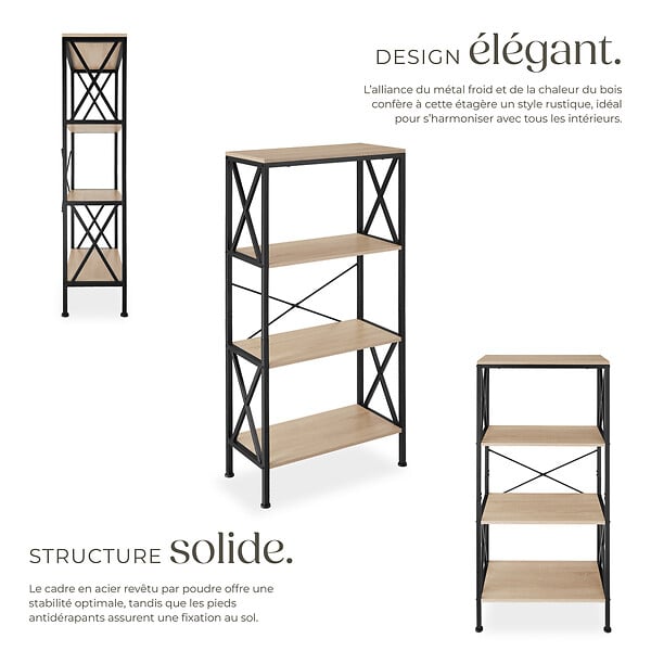 TECTAKE - Etagère Barry 61,5x31,5x133,5cm Bois clair industriel, Chêne Sonoma - large