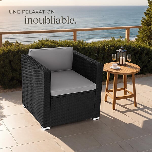 TECTAKE - Fauteuil en rotin Lignano noir - large