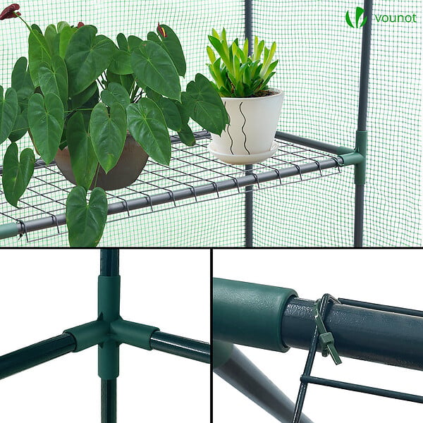 VOUNOT - Serre de jardin avec etageres et bache PE renforcee 135g/m2 143x143x195cm Vert - large