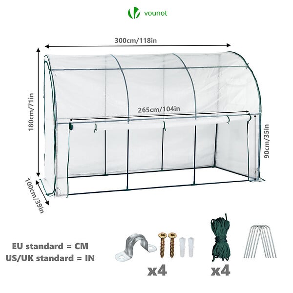 VOUNOT - Serre de jardin hivernage murale adossee avec bache PE 300x100x180cm blanc - large