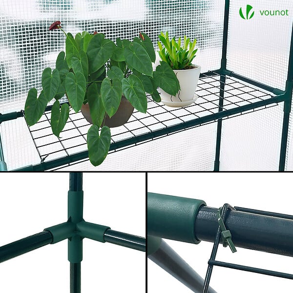VOUNOT - Serre de jardin avec etageres et bache PE renforcee 135g/m2 143x143x195cm - large