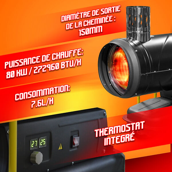 WARM TECH - Canon à chaleur diesel à combustion indirecte 80Kw - 272960 Btu/H - Warm tech - large