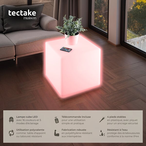 TECTAKE - Lampe cube LUMINOUS CUBE avec ampoule LED et télécommande blanc - large