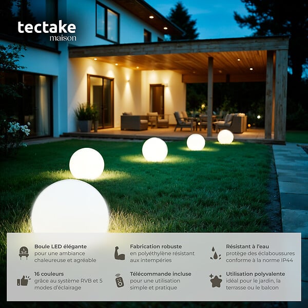 TECTAKE - Lampe boule LUMINOUS GLOBE avec ampoule LED et télécommande blanc - large