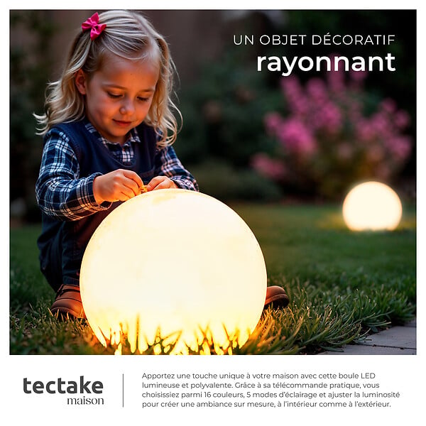 TECTAKE - Lampe boule LUMINOUS GLOBE avec ampoule LED et télécommande blanc - large