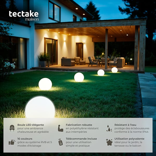 TECTAKE - Lampe boule LUMINOUS GLOBE avec ampoule LED et télécommande blanc - large