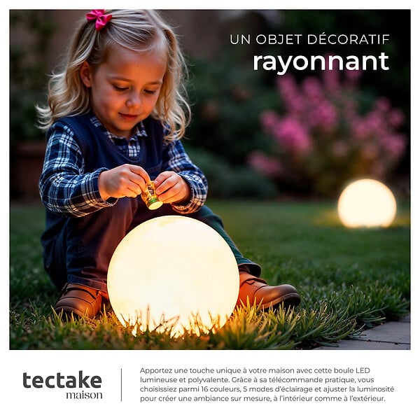 TECTAKE - Lampe boule LUMINOUS GLOBE avec ampoule LED et télécommande blanc - large