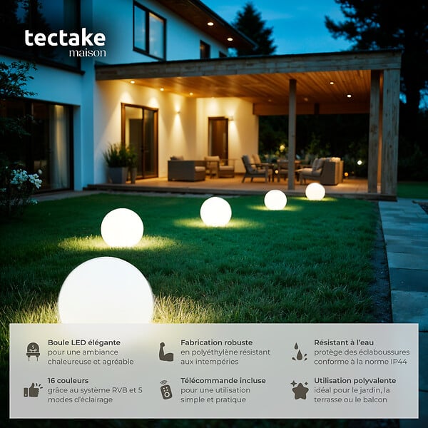 TECTAKE - Lampe boule LUMINOUS GLOBE avec ampoule LED et télécommande blanc - large
