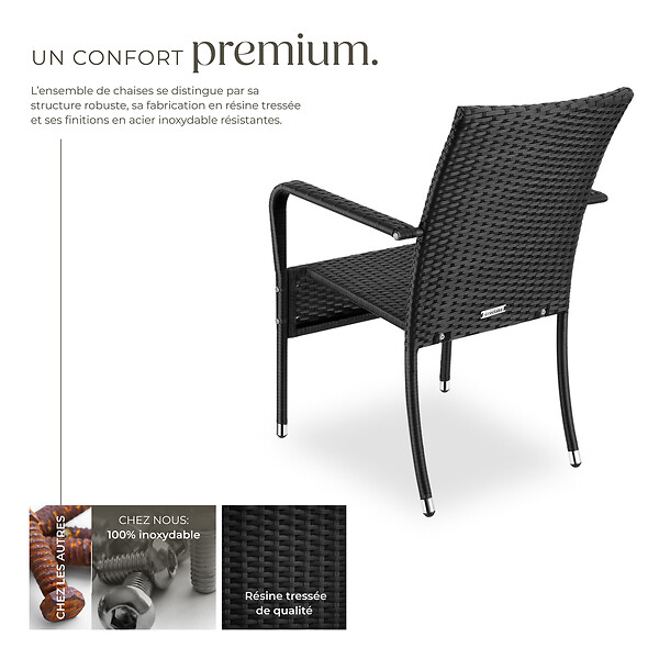 TECTAKE - Chaise en résine tressée GIRONA avec une capacité de charge de 120 kg noir - large