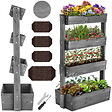 TECTAKE - Jardinière verticale FLORA en bois laqué avec toile de paillage gris - vignette