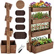 TECTAKE - Jardinière verticale FLORA en bois laqué avec toile de paillage marron - vignette