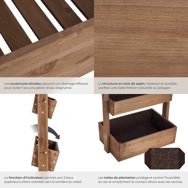 TECTAKE - Jardinière verticale FLORA en bois laqué avec toile de paillage marron - large
