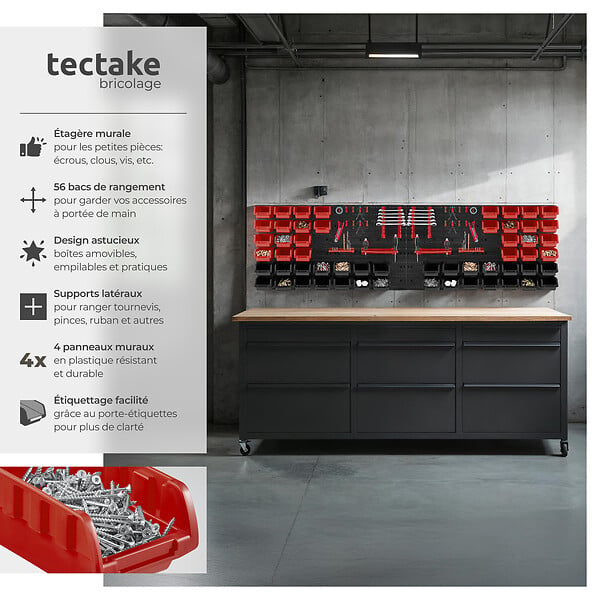 TECTAKE - Magazine de petites pièces avec 28 boîtes empilables et supports d'outils noir - large
