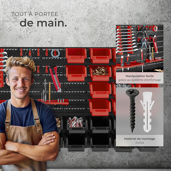 TECTAKE - Magazine de petites pièces avec 28 boîtes empilables et supports d'outils noir - large