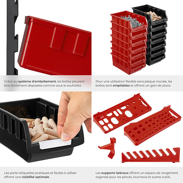 TECTAKE - Magazine de petites pièces avec 28 boîtes empilables et supports d'outils noir - large