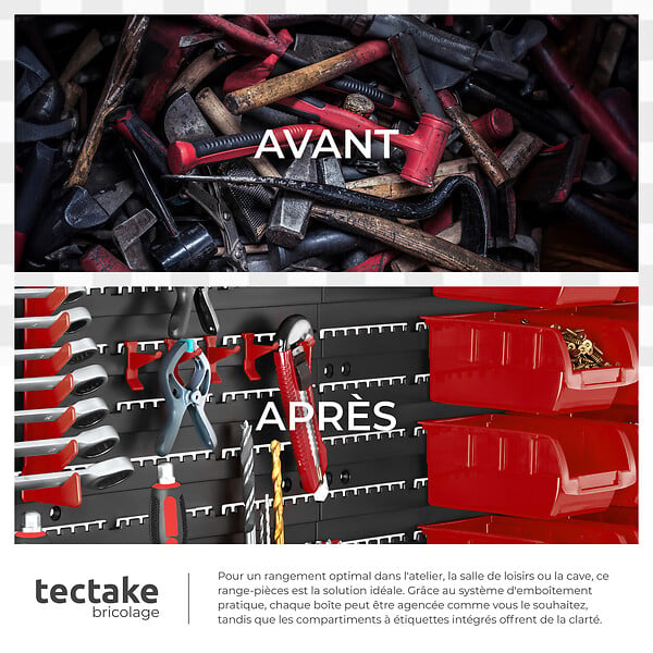 TECTAKE - Magazine de petites pièces avec 28 boîtes empilables et supports d'outils noir - large
