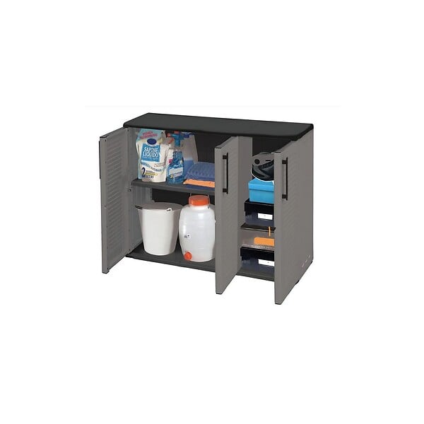 ARTPLAST - Armoire de Rangement Garage Atelier - Armoire basse 3 portes et 1 étagère Réglable Polypropylène 102x37h84 cm Charge 20 kg - large