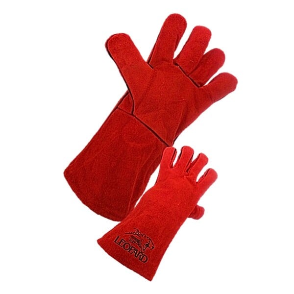 PROWELTEK - Gants Anti Chaleur Taille10 Rouge - Gants en Cuir Croute de Bovin Manchette 15cm Protection thermique pour soudure, métallurgie - large
