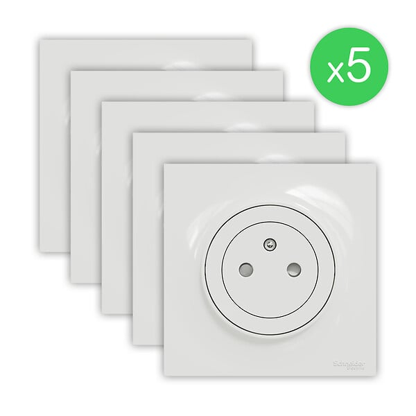 SCHNEIDER ELECTRIC - Prise électrique encastrée Odace 2P+T - Blanc - Lot de 5 - large