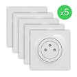 SCHNEIDER ELECTRIC - Prise électrique encastrée Odace 2P+T - Blanc - Lot de 5 - vignette