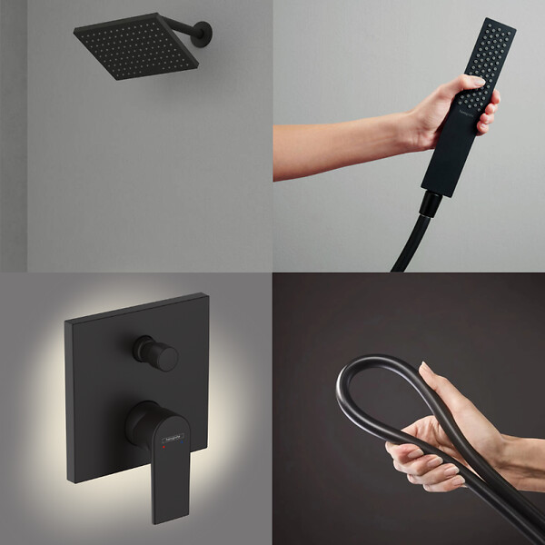 HANSGROHE - Colonne de douche encastrée mécanique Vernis Shape Douche de tête Vernis Shape Flexible Isiflex Douchette PulsifyE noir - large