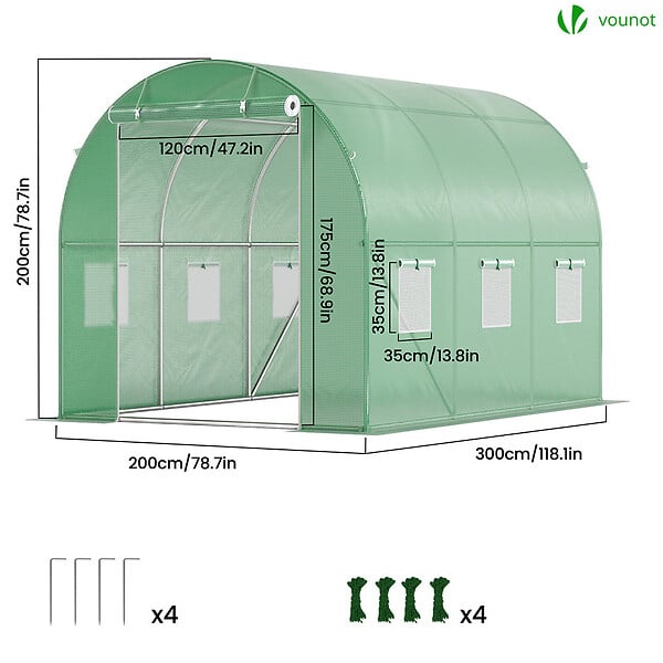 VOUNOT - Serre de jardin tunnel 6m2 en acier galvanise - large