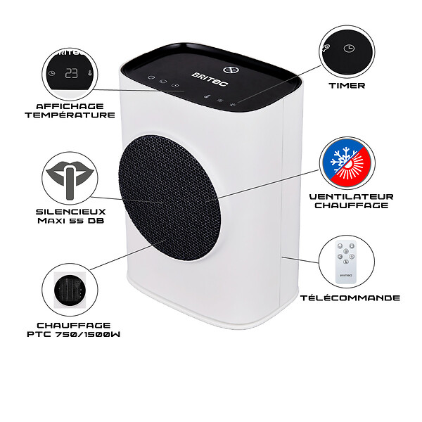 BRITEC - Chauffage électrique + ventilation - 750/1500W - Britec - large