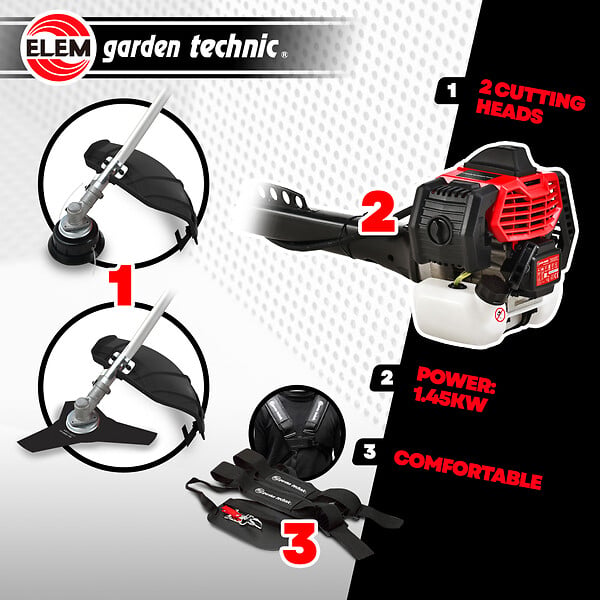 ELEM GARDEN TECHNIC - Débroussailleuse thermique 52CC - Lame + bobine - large