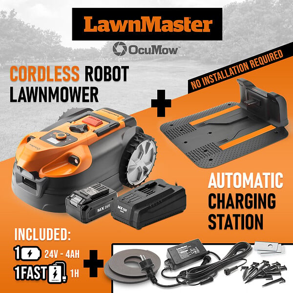 LAWNMASTER - Robot tondeuse autonome 24V avec station de charge, sans fil périmétrique - Le robot le plus simple du marché - large