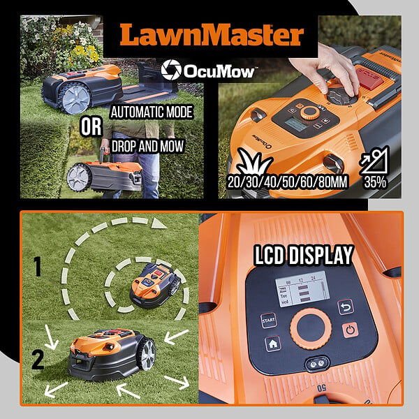LAWNMASTER - Robot tondeuse autonome 24V avec station de charge, sans fil périmétrique - Le robot le plus simple du marché - large
