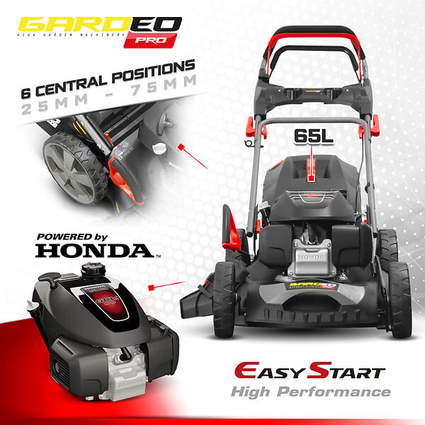 GARDEO PRO - Tondeuse thermique tractée 167CC avec moteur Honda, mulching et éjection latérale - large
