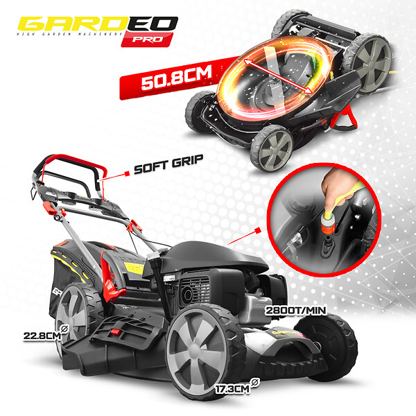 GARDEO PRO - Tondeuse thermique tractée 167CC avec moteur Honda, mulching et éjection latérale - large