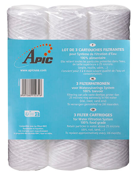 APIC - Lot de 3 cartouches bobinées 25microns - large