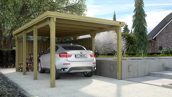 WEKA - Carport en bois massif 617 T2 toit plat - L.322xH.233xP.612cm - large
