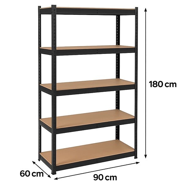 INTEC - Etagère de Rangement Noire 90 x 60 x H180cm - Rayonnage Métal Haute qualité 5 Plateaux Charges lourdes 1500kg INTEC - large