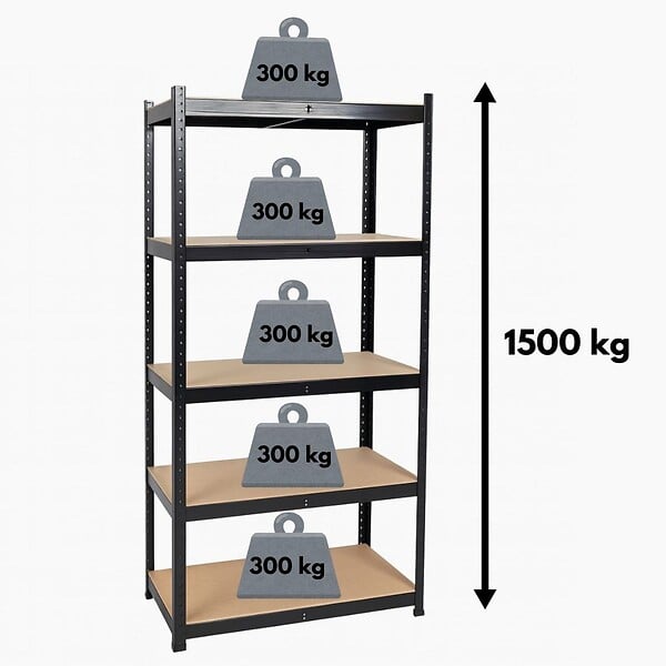 INTEC - Etagère de Rangement Noire 90 x 60 x H180cm - Rayonnage Métal Haute qualité 5 Plateaux Charges lourdes 1500kg INTEC - large