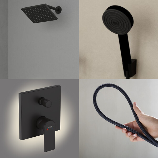 HANSGROHE - Colonne de douche encastrée mécanique Vernis Shape Douche de tête Vernis Shape Flexible Designflex Douchette Pulsify noir - large