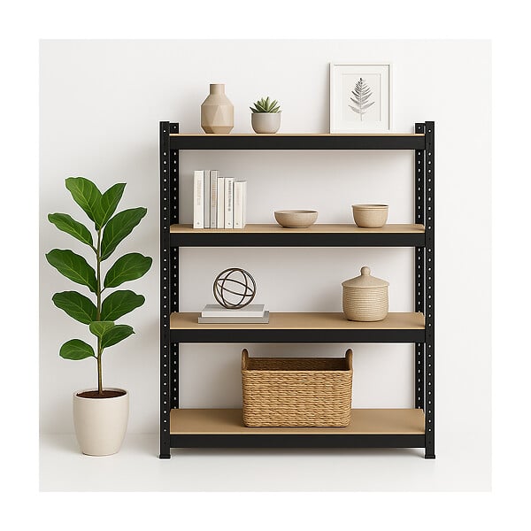 INTEC - Etagère de Rangement Charges lourdes 1600kg Noire 160 x 60 x H180cm - Rayonnage Métal 4 Plateaux Bois INTEC - large