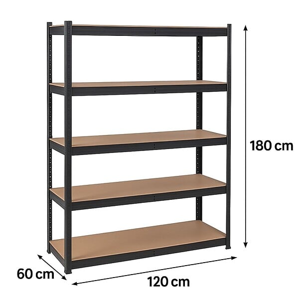 INTEC - Etagère de Rangement Noire 120 x 60 x H180cm - Rayonnage en métal Haute qualité 5 Plateaux Charges lourdes 1500kg INTEC - large