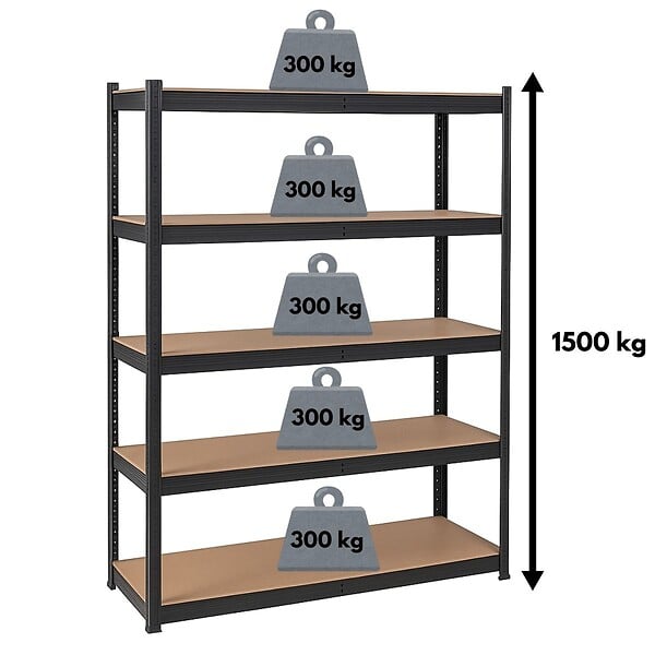 INTEC - Etagère de Rangement Noire 120 x 60 x H180cm - Rayonnage en métal Haute qualité 5 Plateaux Charges lourdes 1500kg INTEC - large