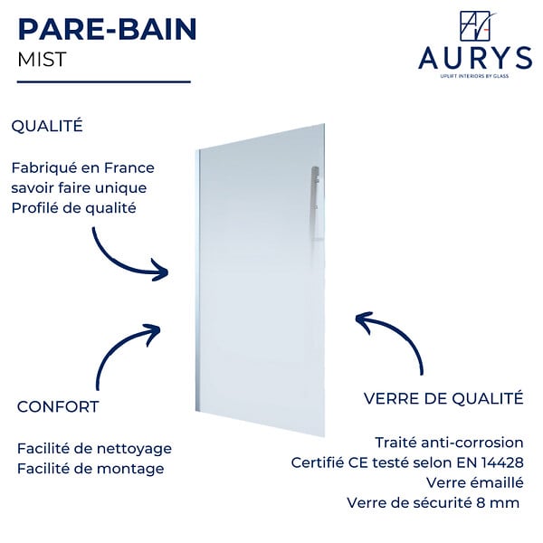 AURYS - Pare bain droit AURYS Mist 1 chromée - large