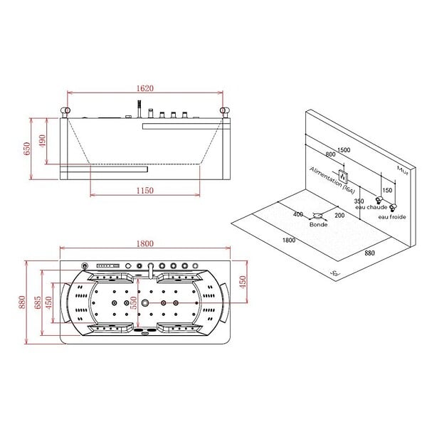 DISTRIBAIN - Baignoire balnéo Santorin black 68 jets Whirlpool - large