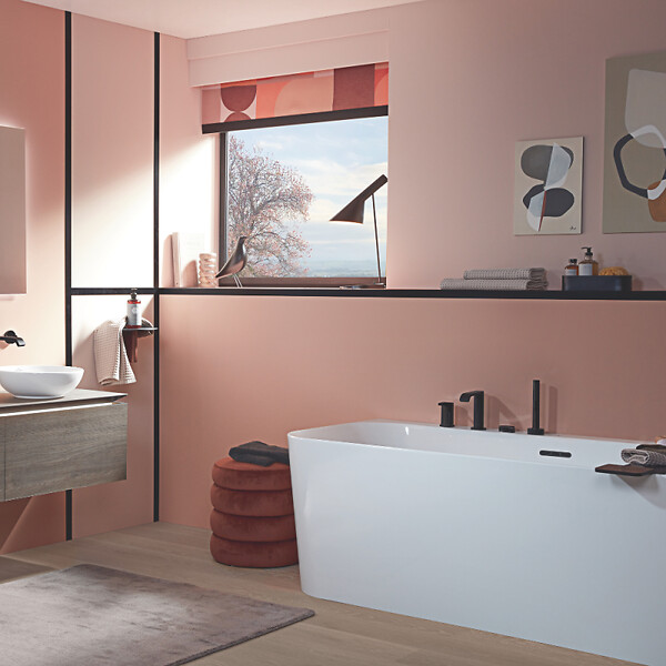 VILLEROY ET BOCH - Baignoire semi-îlot d'angle Loop & Friends version droite avec bonde blanche et trop-plein chromé - large