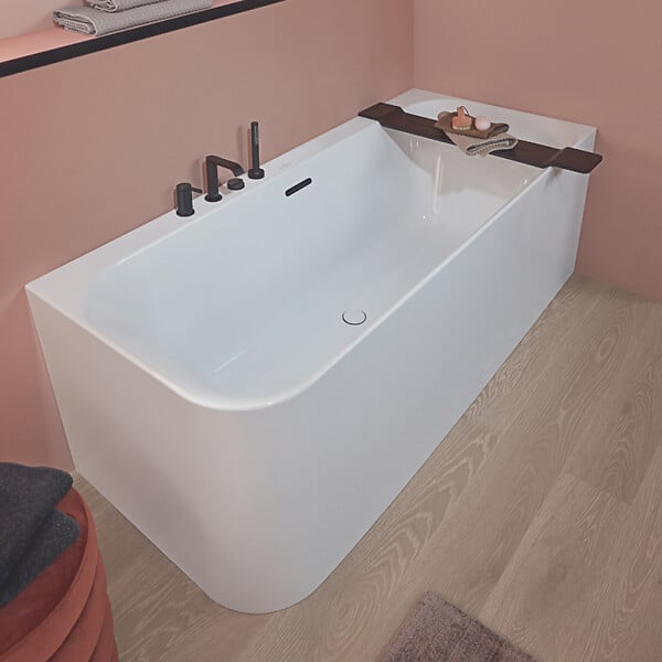 VILLEROY ET BOCH - Baignoire semi-îlot d'angle Loop & Friends version droite avec bonde et trop-plein blanc - large
