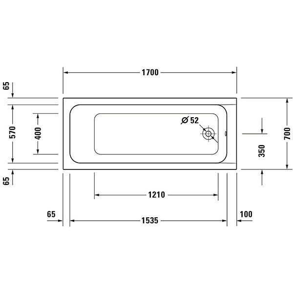 DURAVIT - Baignoire droite D-Code 170 x 70 cm + Pare bain droit AURYS Mist 1 chromé - large