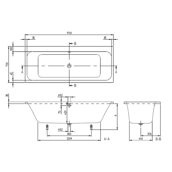 VILLEROY ET BOCH - Baignoire droite Architectura 170 x 70 cm Blanc + Pare Bain gauche AURYS Mist 1 chromé - large