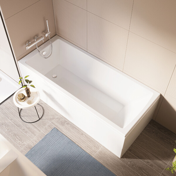 VITRA - Baignoire rectangulaire VitrA Neon 170x75cm + Pare bain droit AURYS Raywall chromé profilé droite - large